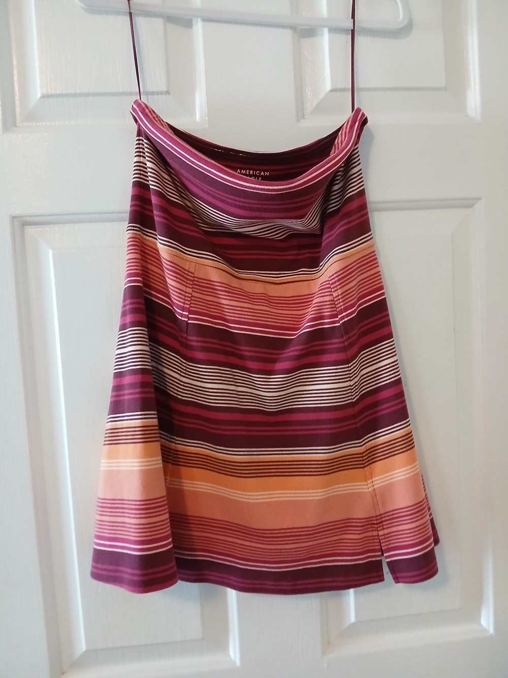 American Eagle Outfitters Strapless Stripe Dress in Burgundy, Peach & Cream